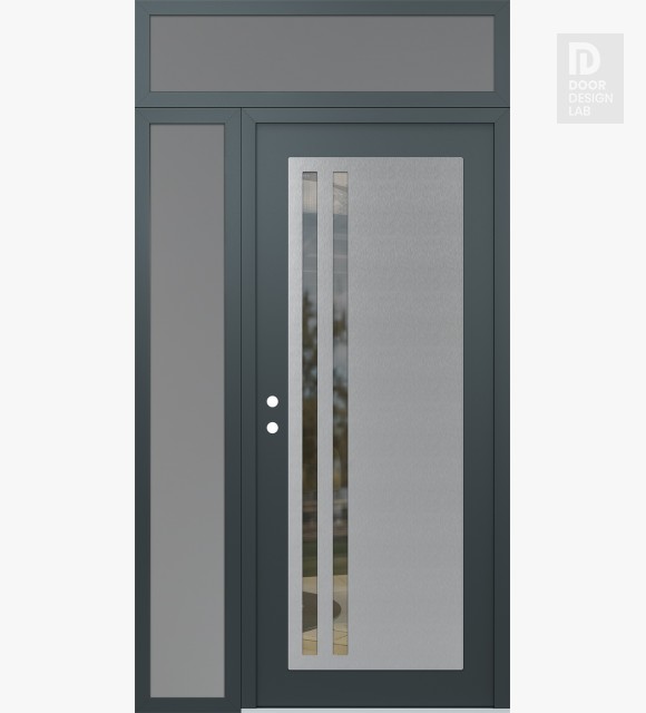 Modern Steel Front Door Diamond C6 48" x 96" anthracite/anthracite clear Glass Panel stainless steel RHI with Sidelite and Transom frosted Glass