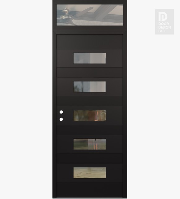 Modern Steel Front Door Diamond D5 36" x 96" black/black clear Glass Panel black RHI with Transom clear Glass