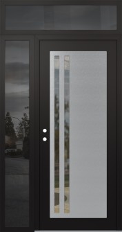 Diamond C6 50" x 96" black/black clear Glass Panel stainless steel RHI with Sidelite and Transom mirrored Glass