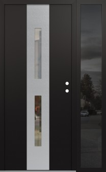 DIAMOND A6 52" X 80" BLACK/BLACK CLEAR GLASS PANEL STAINLESS STEEL LHI WITH SIDELITE MIRRORED GLASS