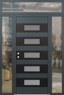 Diamond D5 64" x 96" anthracite/anthracite frosted Glass Panel black RHI with 2 Sidelites and Transom clear Glass
