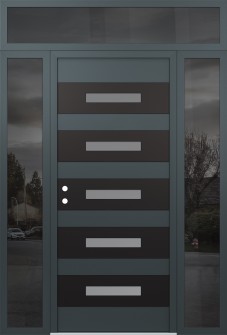 Diamond D9 64" x 96" anthracite/anthracite frosted Glass Panel black RHI with 2 Sidelites and Transom mirrored Glass