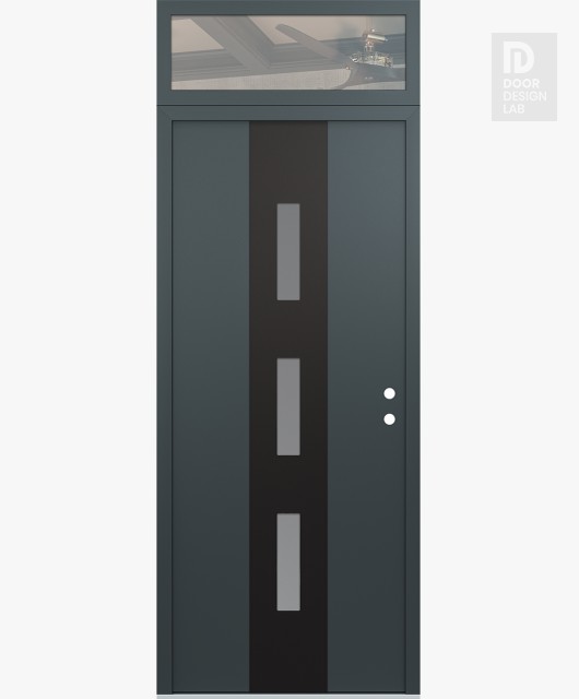 Modern Steel Front Door DIAMOND A7 36" X 96" ANTHRACITE/ANTHRACITE FROSTED GLASS PANEL BLACK LHI WITH TRANSOM CLEAR GLASS