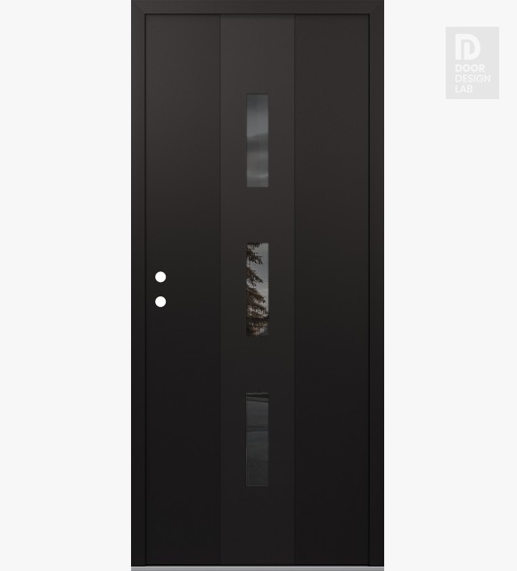 Modern Steel Front Door DIAMOND A7 36" X 80" BLACK/BLACK MIRRORED GLASS PANEL BLACK RHI