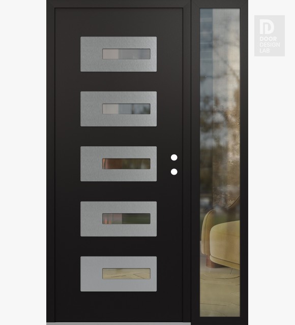 Modern Steel Front Door Diamond D6 52" x 80" black/black clear Glass Panel stainless steel LHI with Sidelite clear Glass