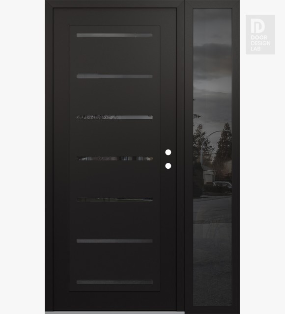 Modern Steel Front Door Diamond C11 52" x 80" black/black mirrored Glass Panel black LHI with Sidelite mirrored Glass