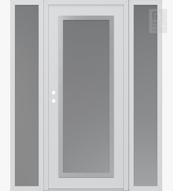 Modern Steel Front Door Diamond C1 64" x 80" white/white frosted Glass Panel stainless steel RHI with 2 Sidelites frosted Glass