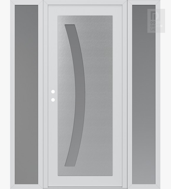 Modern Steel Front Door Diamond C4 60" x 80" white/white frosted Glass Panel stainless steel RHI with 2 Sidelites frosted Glass