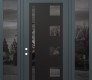 Modern Steel Front Door Diamond C3 64" x 96" anthracite/anthracite mirrored Glass Panel black RHI with 2 Sidelites and Transom mirrored Glass