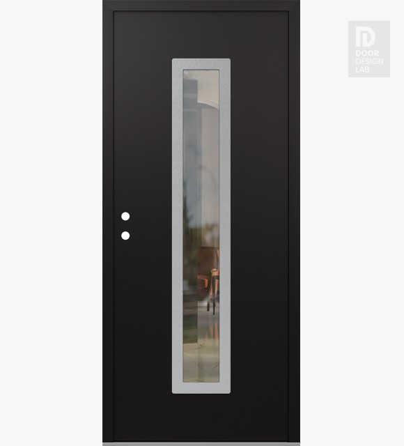 Modern Steel Front Door DIAMOND A11 36" X 80" BLACK/BLACK CLEAR GLASS PANEL STAINLESS STEEL RHI