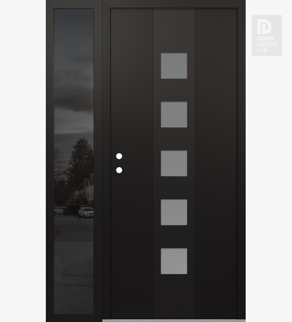 Modern Steel Front Door DIAMOND A13 50" X 80" BLACK/WHITE FROSTED GLASS PANEL BLACK RHI WITH SIDELITE MIRRORED GLASS
