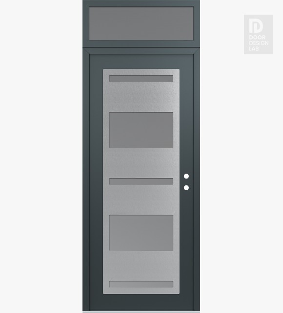 Modern Steel Front Door Diamond C10 36" x 96" anthracite/anthracite frosted Glass Panel stainless steel LHI with Transom frosted Glass