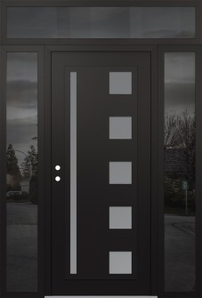 Diamond C3 64" x 96" black/white frosted Glass Panel black RHI with 2 Sidelites and Transom mirrored Glass