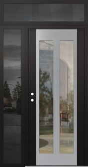 Diamond C14 48" x 96" black/black clear Glass Panel stainless steel RHI with Sidelite and Transom mirrored Glass