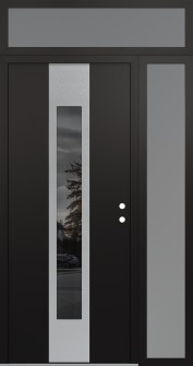 DIAMOND A1 52" X 96" BLACK/BLACK MIRRORED GLASS PANEL STAINLESS STEEL LHI WITH SIDELITE AND TRANSOM FROSTED GLASS