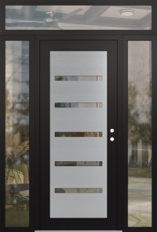 Diamond C7 68" x 96" black/black clear Glass Panel stainless steel LHI with 2 Sidelites and Transom clear Glass