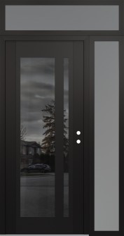 Diamond C15 50" x 96" black/black mirrored Glass Panel black LHI with Sidelite and Transom frosted Glass