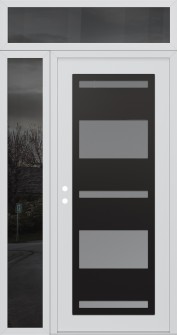 Diamond C10 50" x 96" white/white frosted Glass Panel black RHI with Sidelite and Transom mirrored Glass