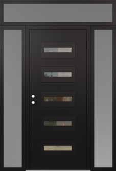 Diamond D4 60" x 96" black/black clear Glass Panel black RHI with 2 Sidelites and Transom frosted Glass