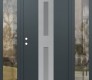 Modern Steel Front Door DIAMOND A6 68" X 80" ANTHRACITE/ANTHRACITE FROSTED GLASS PANEL STAINLESS STEEL RHI WITH 2 SIDELITES CLEAR GLASS