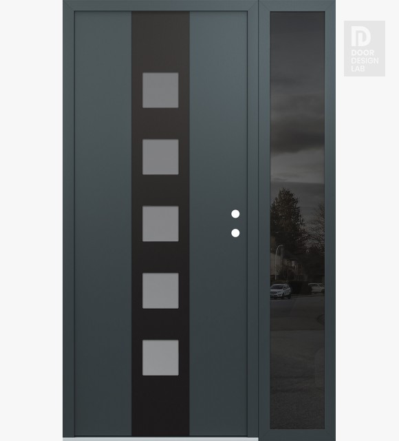 Modern Steel Front Door DIAMOND A13 50" X 80" ANTHRACITE/ANTHRACITE FROSTED GLASS PANEL BLACK LHI WITH SIDELITE MIRRORED GLASS