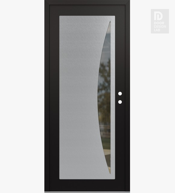 Modern Steel Front Door Diamond C13 36" x 80" black/black clear Glass Panel stainless steel LHI