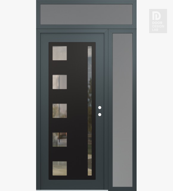 Modern Steel Front Door Diamond C3 50" x 96" anthracite/anthracite clear Glass Panel black LHI with Sidelite and Transom frosted Glass