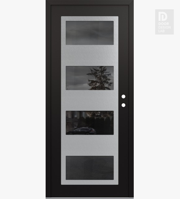 Modern Steel Front Door Diamond C2 36" x 80" black/black mirrored Glass Panel stainless steel LHI