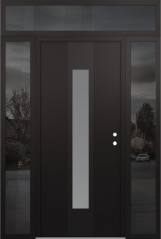 DIAMOND A1 60" X 96" BLACK/WHITE FROSTED GLASS PANEL BLACK LHI WITH 2 SIDELITES AND TRANSOM MIRRORED GLASS