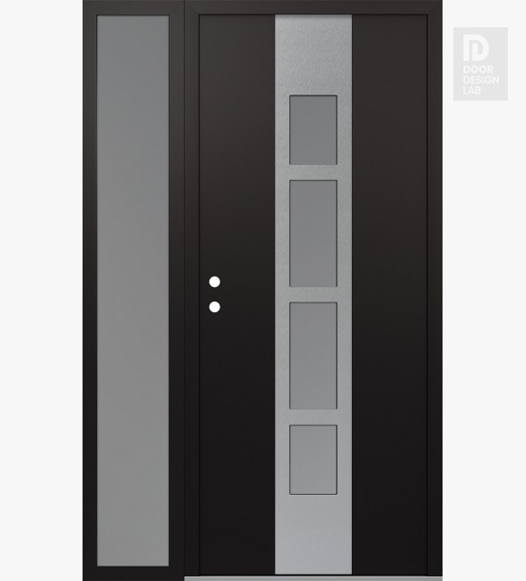 Modern Steel Front Door DIAMOND A10 50" X 80" BLACK/WHITE FROSTED GLASS PANEL STAINLESS STEEL RHI WITH SIDELITE FROSTED GLASS