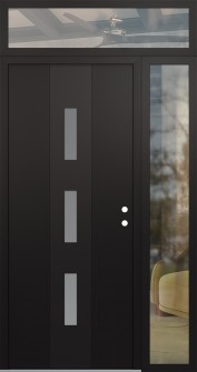 DIAMOND A7 52" X 96" BLACK/WHITE FROSTED GLASS PANEL BLACK LHI WITH SIDELITE AND TRANSOM CLEAR GLASS