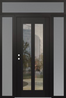 Diamond C14 64" x 96" black/black clear Glass Panel black RHI with 2 Sidelites and Transom frosted Glass
