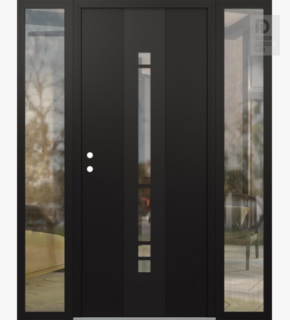Modern Steel Front Door DIAMOND A3 68" X 80" BLACK/BLACK CLEAR GLASS PANEL BLACK RHI WITH 2 SIDELITES CLEAR GLASS
