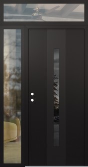 DIAMOND A2 50" X 96" BLACK/BLACK MIRRORED GLASS PANEL BLACK RHI WITH SIDELITE AND TRANSOM CLEAR GLASS