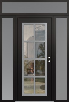 Diamond C16 64" x 96" black/black clear Glass Panel stainless steel LHI with 2 Sidelites and Transom frosted Glass