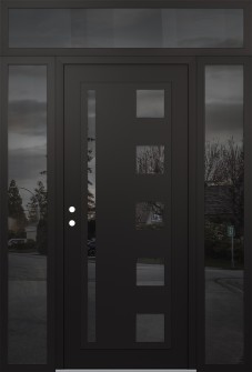 Diamond C3 60" x 96" black/black mirrored Glass Panel black RHI with 2 Sidelites and Transom mirrored Glass