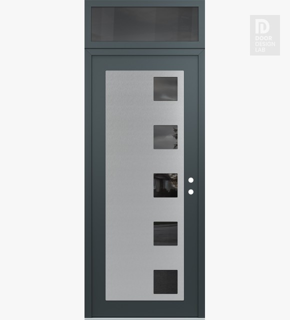 Modern Steel Front Door Diamond C5 36" x 96" anthracite/anthracite mirrored Glass Panel stainless steel LHI with Transom mirrored Glass