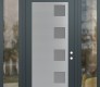 Modern Steel Front Door Diamond C5 64" x 96" anthracite/anthracite frosted Glass Panel stainless steel LHI with 2 Sidelites and Transom clear Glass
