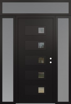 Diamond D2 68" x 96" black/black clear Glass Panel black LHI with 2 Sidelites and Transom frosted Glass