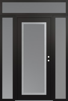 Diamond C1 64" x 96" black/white frosted Glass Panel stainless steel LHI with 2 Sidelites and Transom frosted Glass