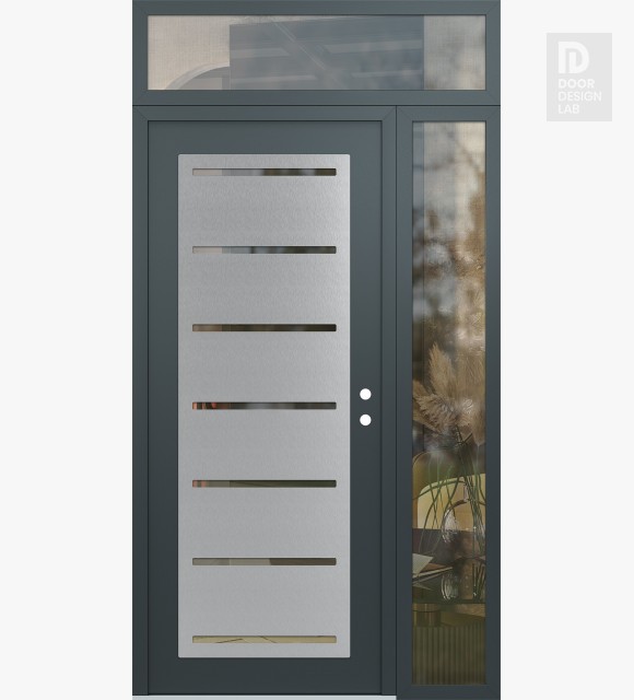 Modern Steel Front Door Diamond C11 48" x 96" anthracite/anthracite clear Glass Panel stainless steel LHI with Sidelite and Transom clear Glass