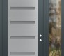 Modern Steel Front Door Diamond C7 48" x 96" anthracite/anthracite frosted Glass Panel stainless steel LHI with Sidelite and Transom clear Glass