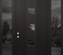 Modern Steel Front Door DIAMOND A12 60" X 96" BLACK/BLACK MIRRORED GLASS PANEL BLACK RHI WITH 2 SIDELITES AND TRANSOM MIRRORED GLASS