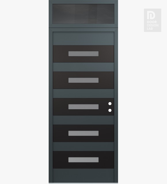 Modern Steel Front Door Diamond D9 36" x 96" anthracite/anthracite frosted Glass Panel black LHI with Transom mirrored Glass