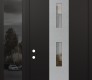 Modern Steel Front Door DIAMOND A7 50" X 96" BLACK/BLACK CLEAR GLASS PANEL STAINLESS STEEL RHI WITH SIDELITE AND TRANSOM MIRRORED GLASS