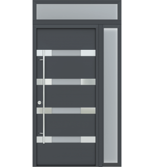 MODERN FRONT STEEL DOOR AURA ANTRACIT/WHITE 49 1/4" X 95 11/16" RHI + SIDELITE RIGHT/TRANSOM