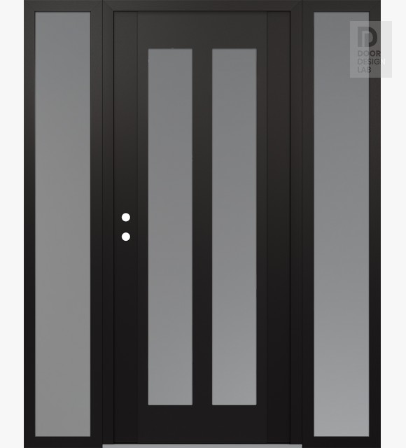 Modern Steel Front Door Diamond C14 64" x 80" black/white frosted Glass Panel black RHI with 2 Sidelites frosted Glass