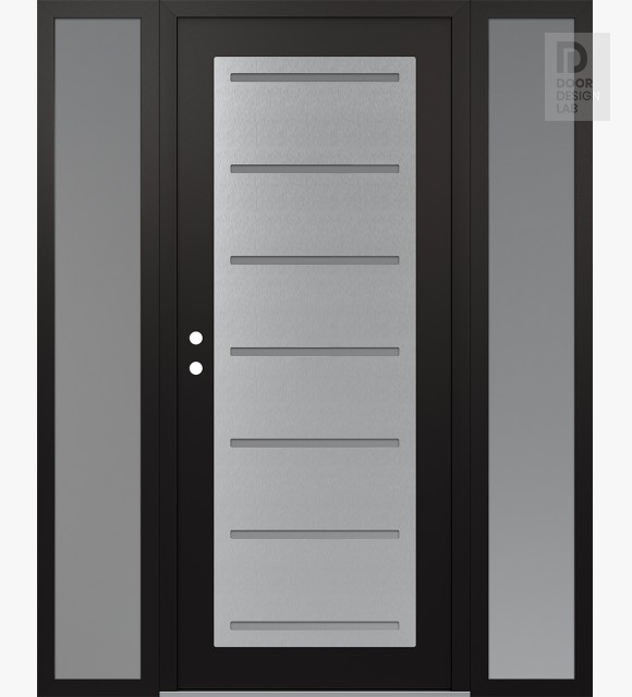 Modern Steel Front Door Diamond C11 60" x 80" black/white frosted Glass Panel stainless steel RHI with 2 Sidelites frosted Glass