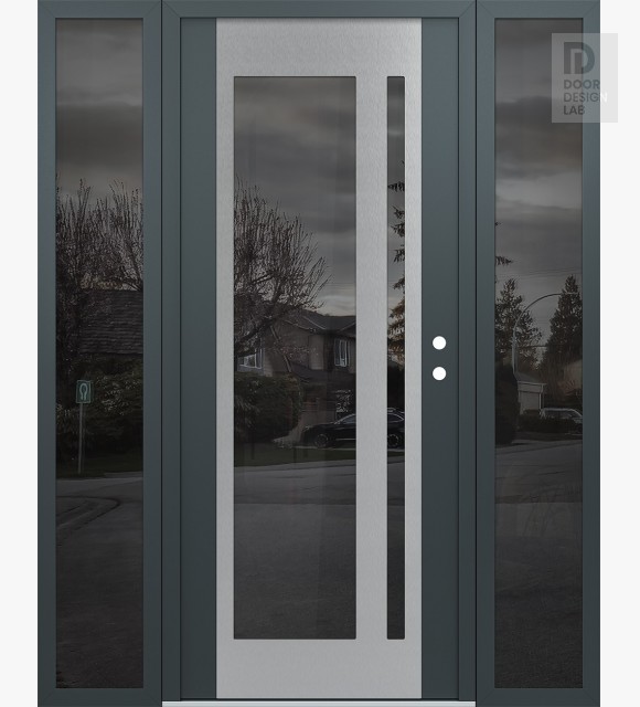 Modern Steel Front Door Diamond C15 68" x 80" anthracite/anthracite mirrored Glass Panel stainless steel LHI with 2 Sidelites mirrored Glass