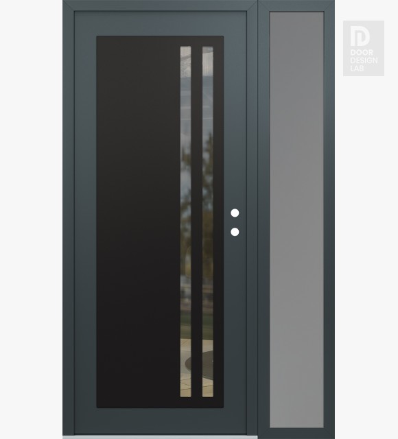 Modern Steel Front Door Diamond C6 50" x 80" anthracite/anthracite clear Glass Panel black LHI with Sidelite frosted Glass